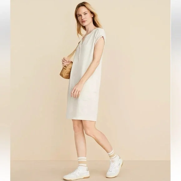 Lou & Grey Signaturesoft Split Neck Pocket Dress Women’s Sz M in Lt Oak Heather - Picture 2 of 12